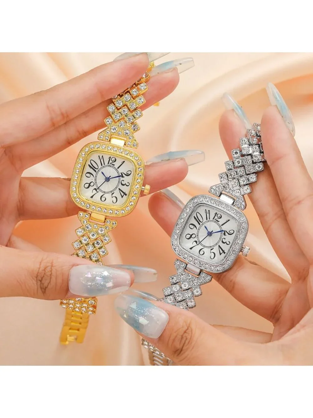 Women's Gold Luxury Vintage Diamond Fashion Square Digital Dial Quartz Watches